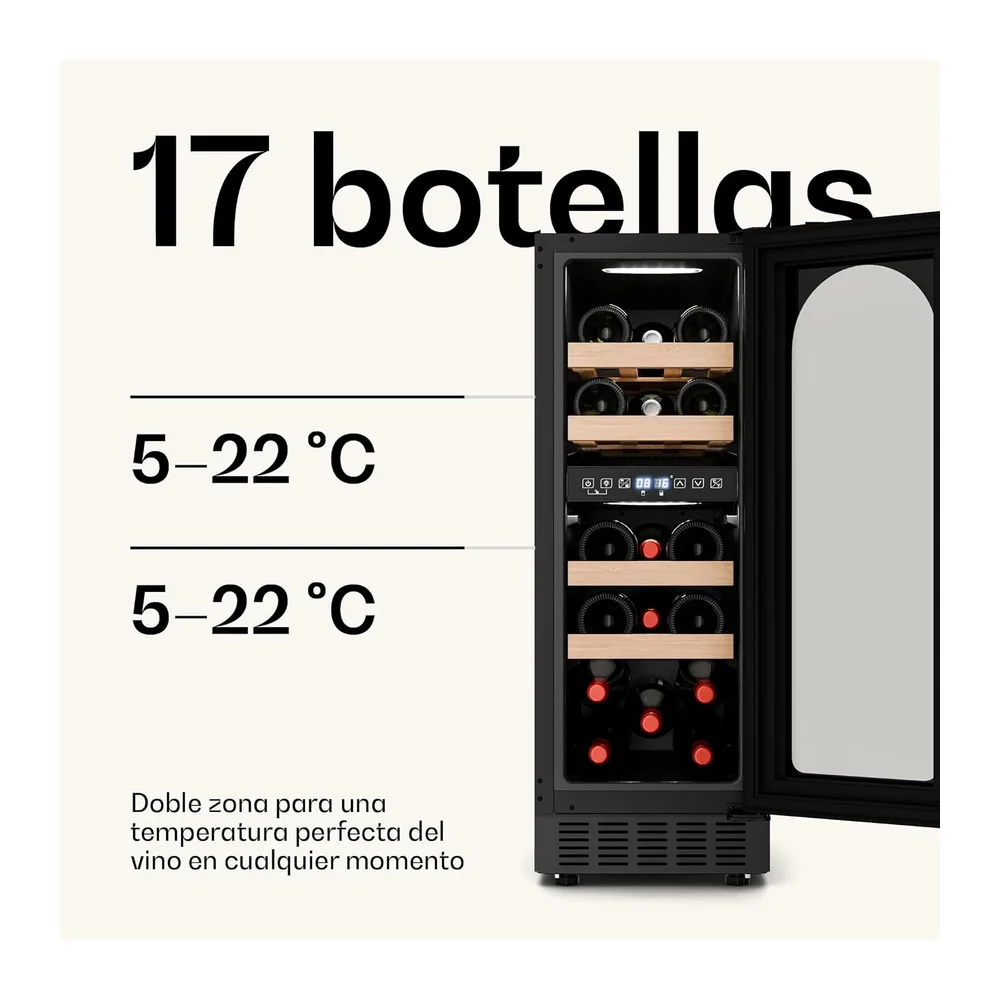 KLARSTEIN Vinoteca, 17 Botellas, Nevera Vinos de Dos Zonas Refrigeración, Nevera Expositora Vino, Prosecco, — 3