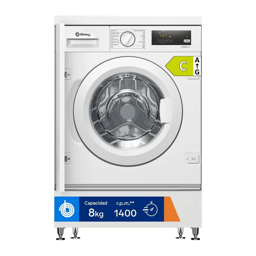 Balay - Lavadora Integrable, 60 cm, Motor ExtraSilencio, AquaControl Plus, Blanco, 3TI987B [Clase de