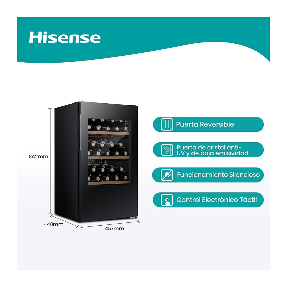 Hisense RW12D4NWG0 - Vinoteca 93 Litros G-Class 30 botellas, Puerta Reversible,Total No Frost [Clase de — 2