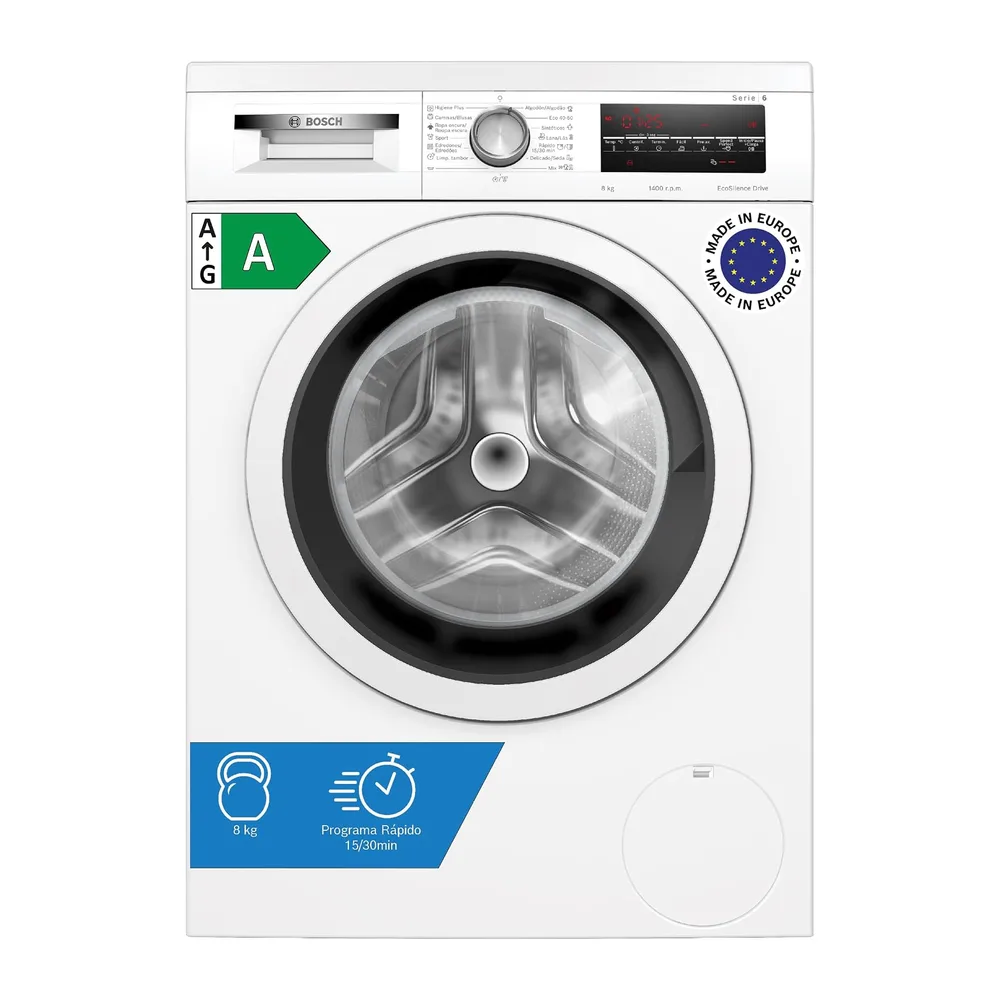 Bosch Lavadora, Libre Instalación, 8 kg, Serie 6, EcoSilence, Blanco, WUU28T63ES [Clase de eficiencia