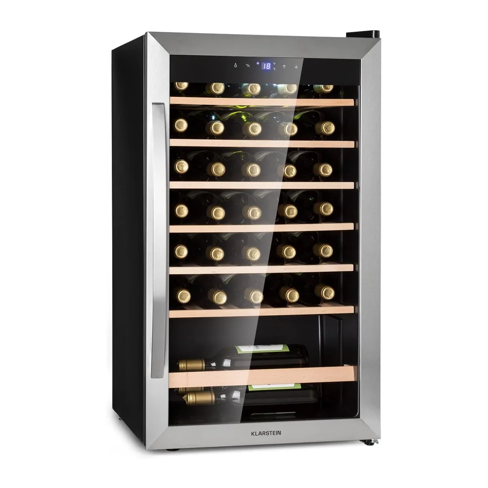 Klarstein Vinoteca, 36 Botellas, Nevera Vinos, Una Zona de Refrigeración, Nevera Expositora Vino y Cerveza,