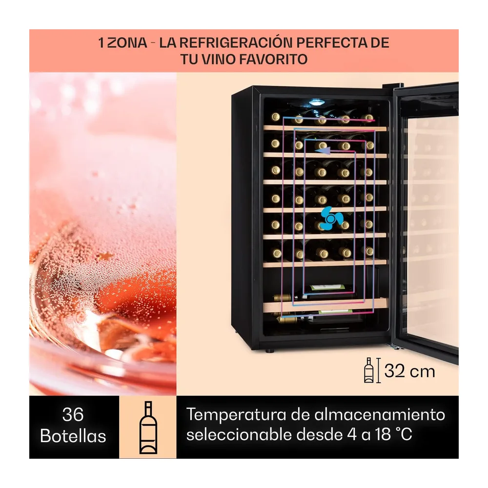 Klarstein Vinoteca, 36 Botellas, Nevera Vinos, Una Zona de Refrigeración, Nevera Expositora Vino y Cerveza, — 3