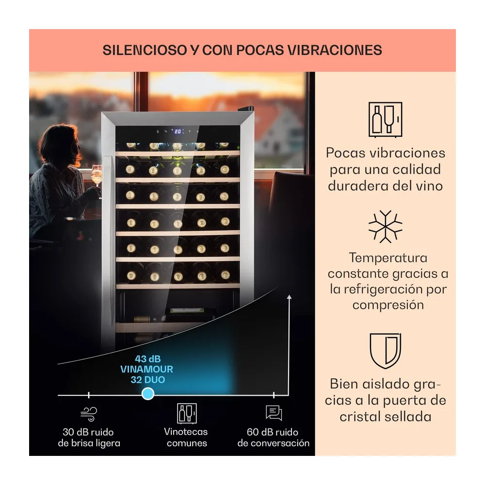 Klarstein Vinoteca, 36 Botellas, Nevera Vinos, Una Zona de Refrigeración, Nevera Expositora Vino y Cerveza, — 4