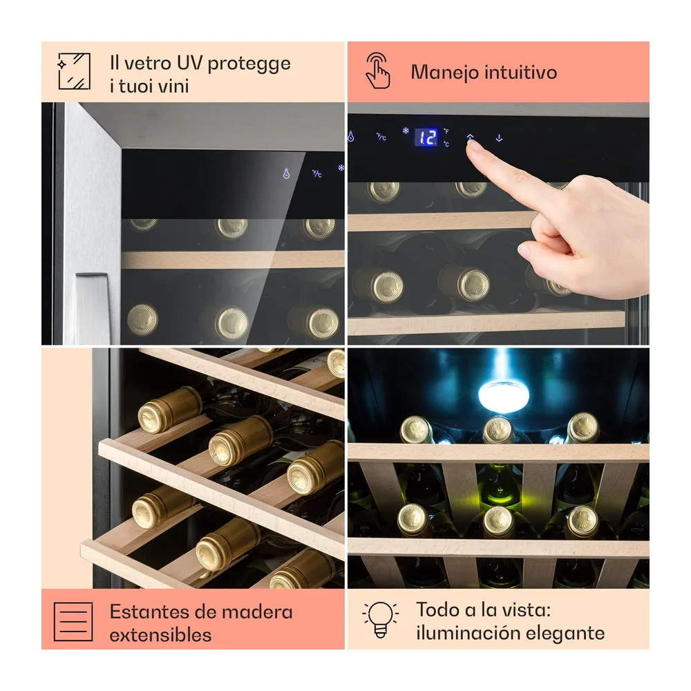 Klarstein Vinoteca, 36 Botellas, Nevera Vinos, Una Zona de Refrigeración, Nevera Expositora Vino y Cerveza, — 5