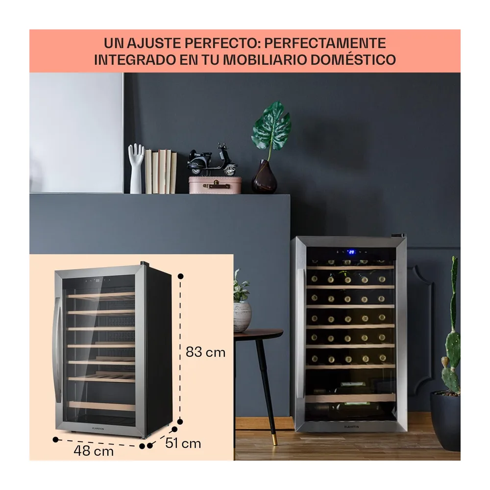 Klarstein Vinoteca, 36 Botellas, Nevera Vinos, Una Zona de Refrigeración, Nevera Expositora Vino y Cerveza, — 6