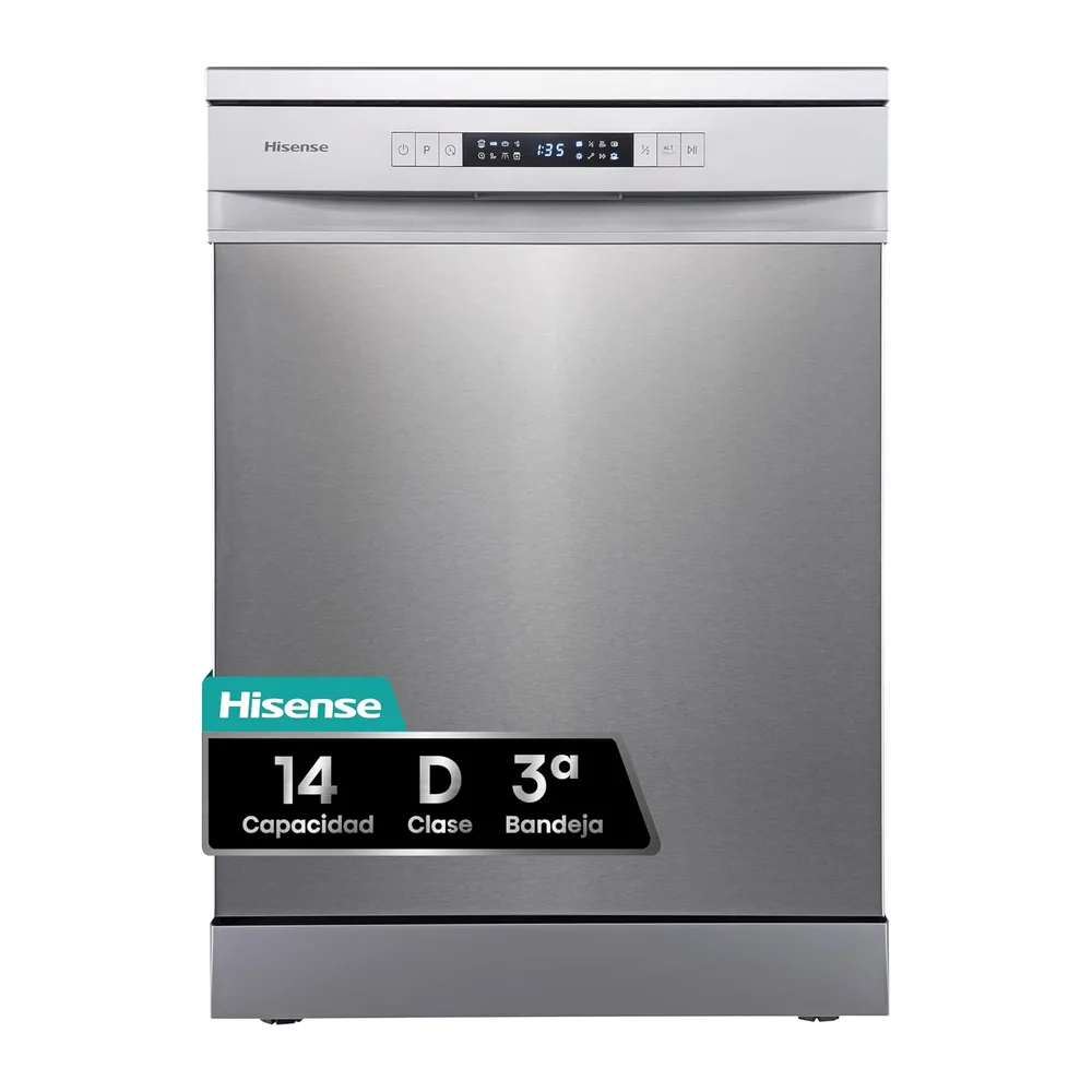 Hisense HS623D10X - Lavavajillas Independiente 60 cm, 3º Bandeja, Bajo consumo, 14 Cubiertos, 7 Programas, 47