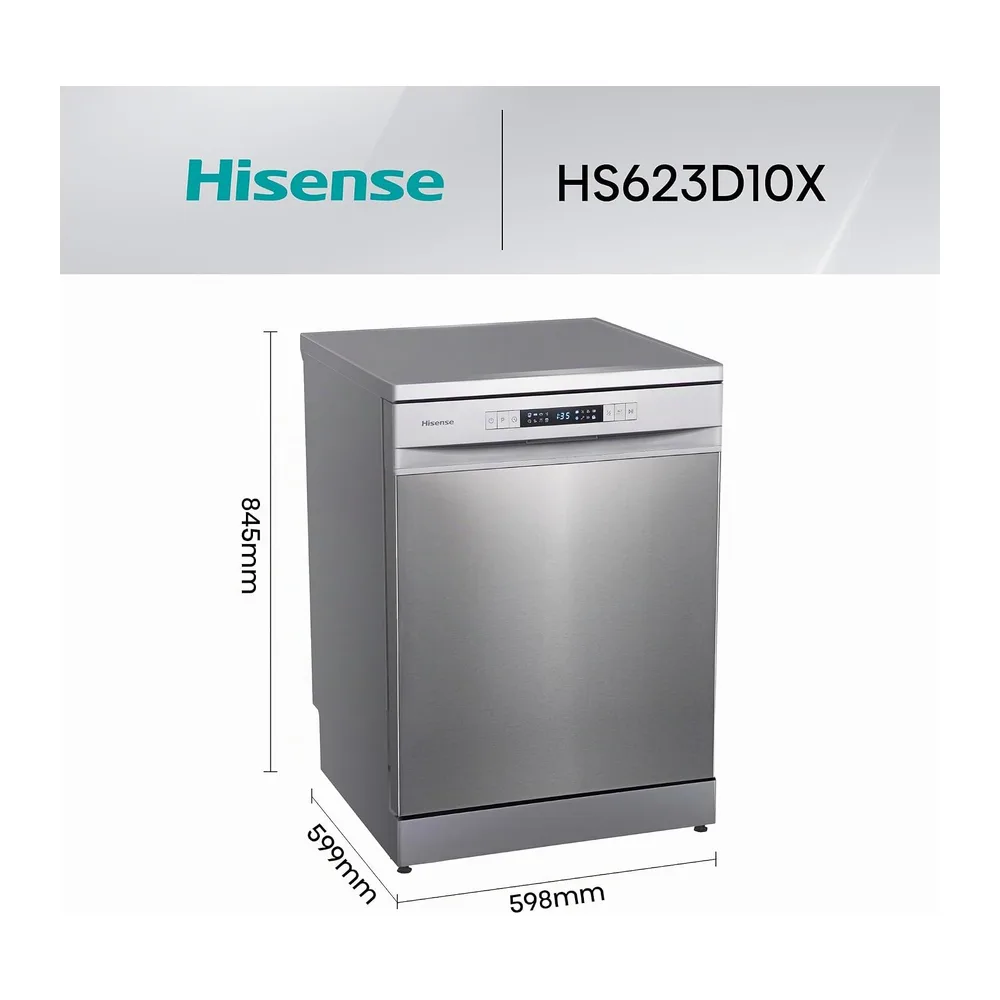 Hisense HS623D10X - Lavavajillas Independiente 60 cm, 3º Bandeja, Bajo consumo, 14 Cubiertos, 7 Programas, 47 — 2