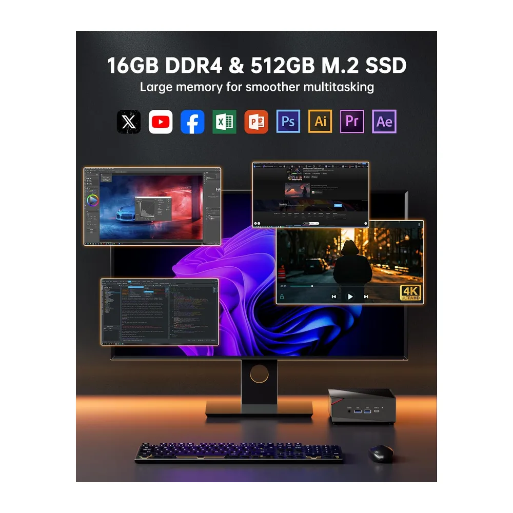 NiPoGi AM06PRO Mini PC,АMD Ryzen 5 7430U,WIN-11 Pro,16GB DDR4,512GB SSD — 4