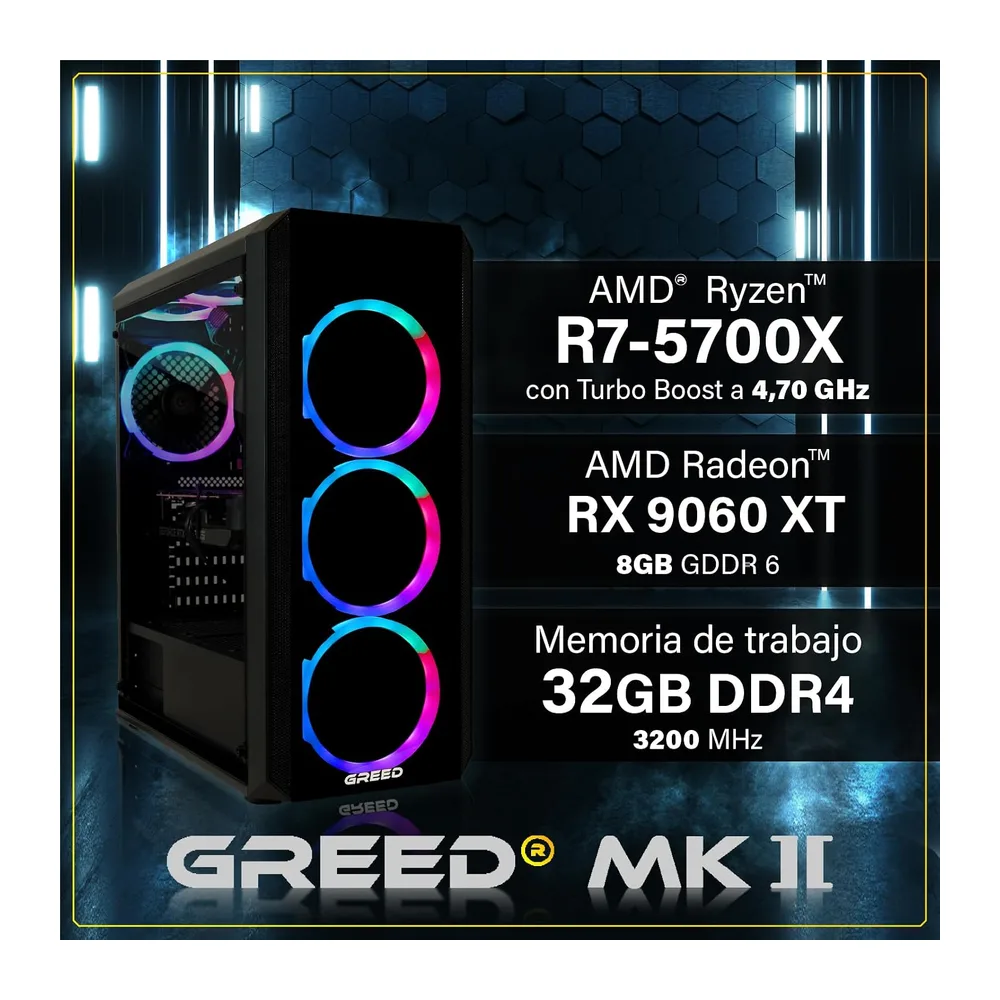 Greed® MK2 - Gaming PC - AMD Ryzen 7 5700X - AMD Radeon RX 9060 XT (8GB) — 3