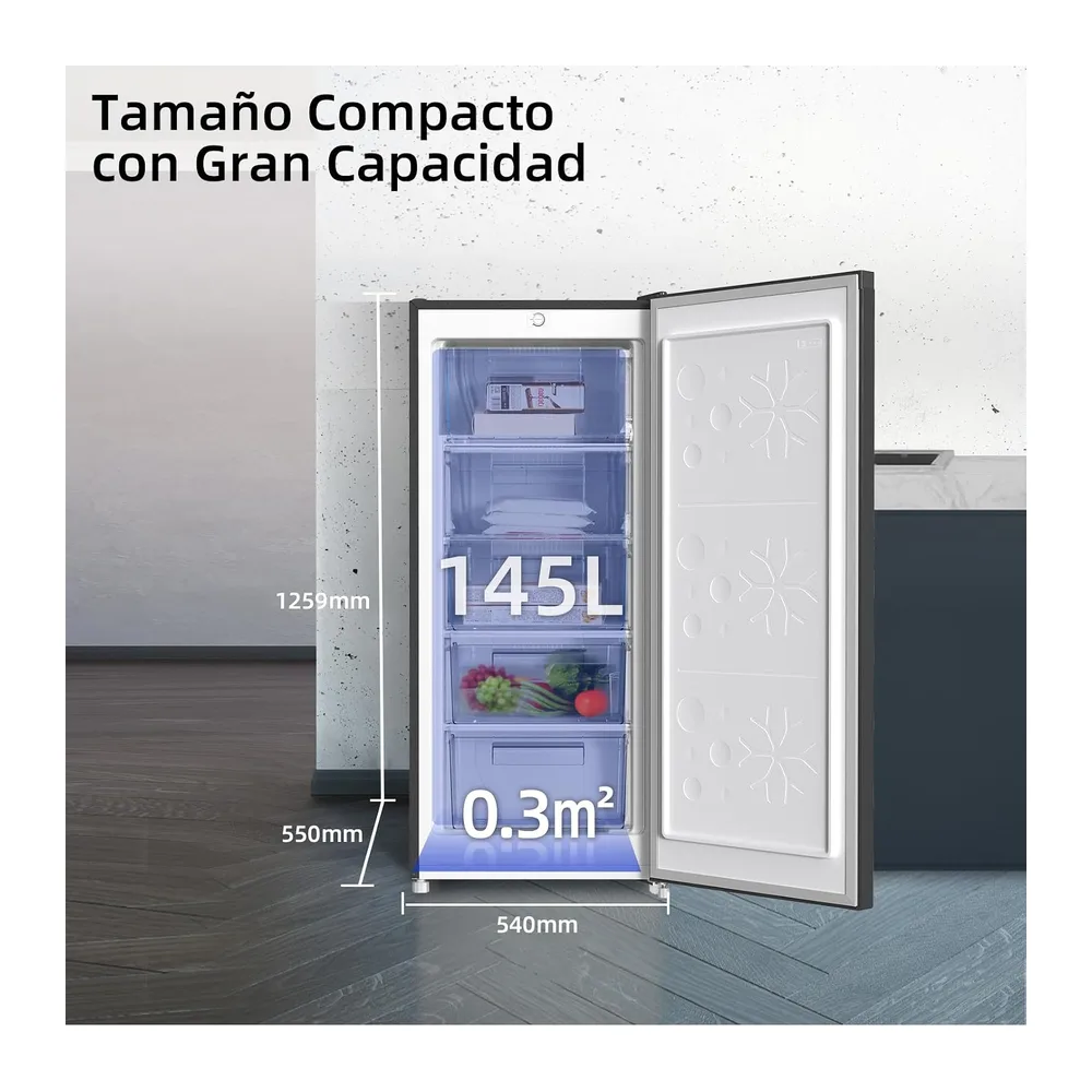CHiQ Congelador Vertical 145L con 4 Estrellas & Puerta Reversible Negro [Clase de eficiencia energética E] — 2