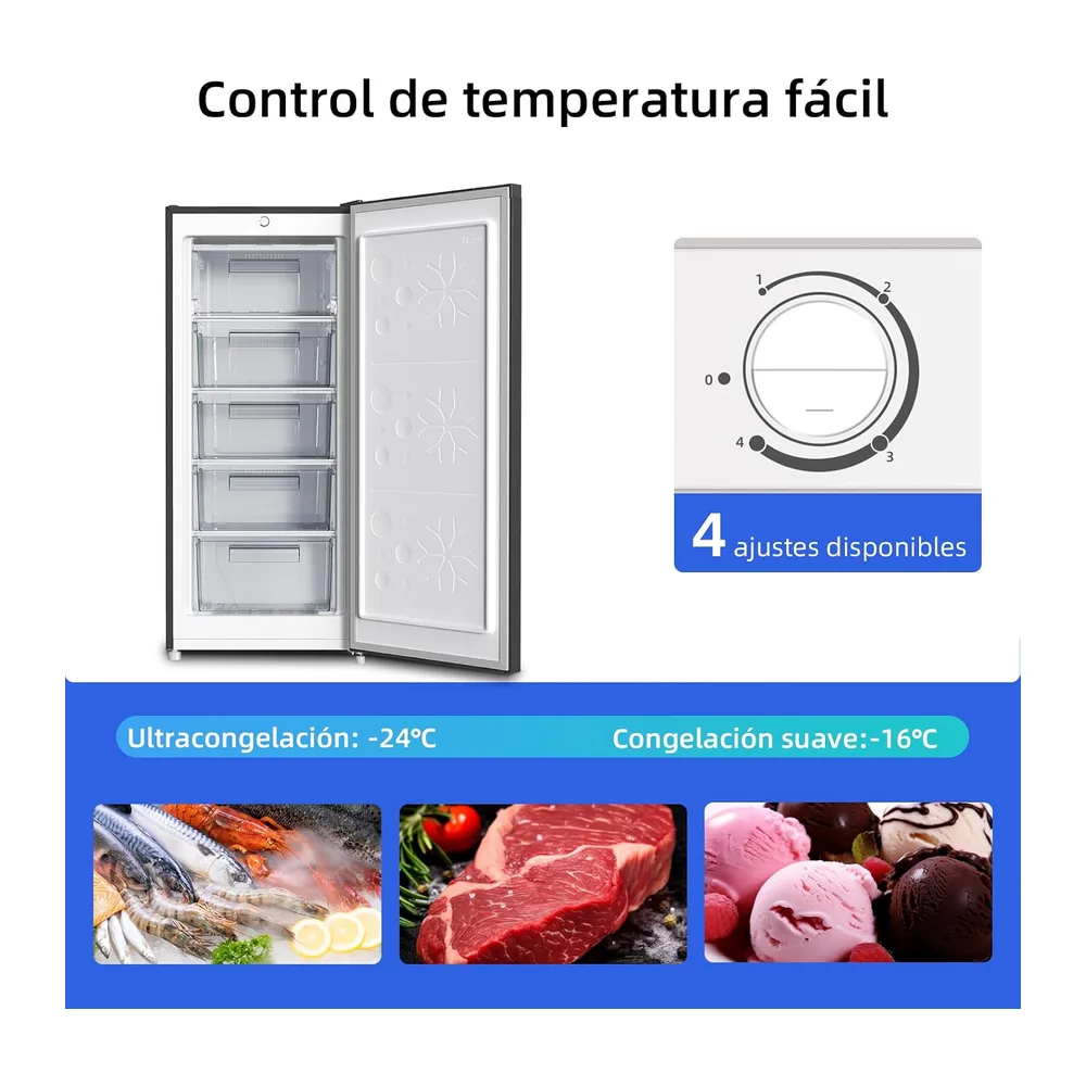 CHiQ Congelador Vertical 145L con 4 Estrellas & Puerta Reversible Negro [Clase de eficiencia energética E] — 4