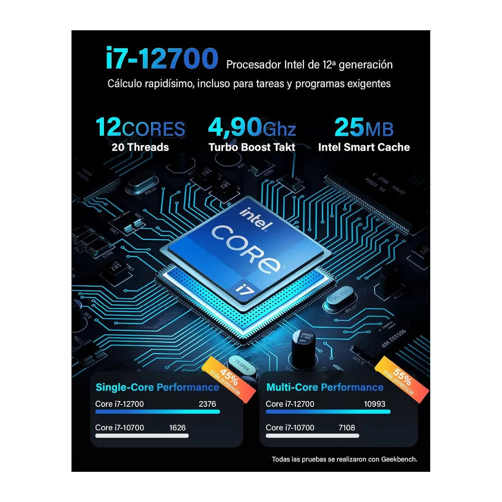 Greed® PC Ultra V2 - Intel Core i7 12700F - Ordenador de sobremesa + Home Office a 4,9 GHz - 16 GB — 2