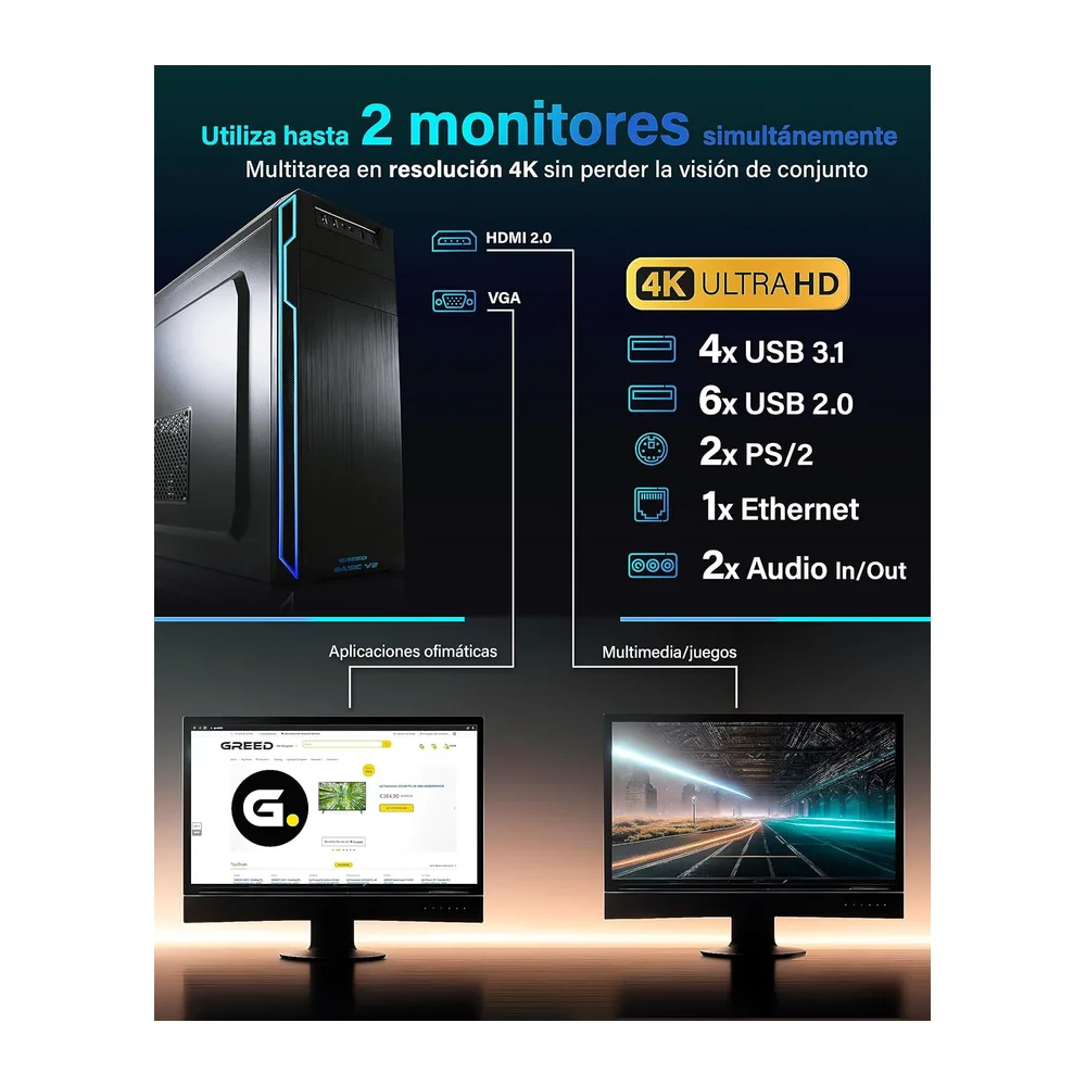 Greed® PC Ultra V2 - Intel Core i7 12700F - Ordenador de sobremesa + Home Office a 4,9 GHz - 16 GB — 3