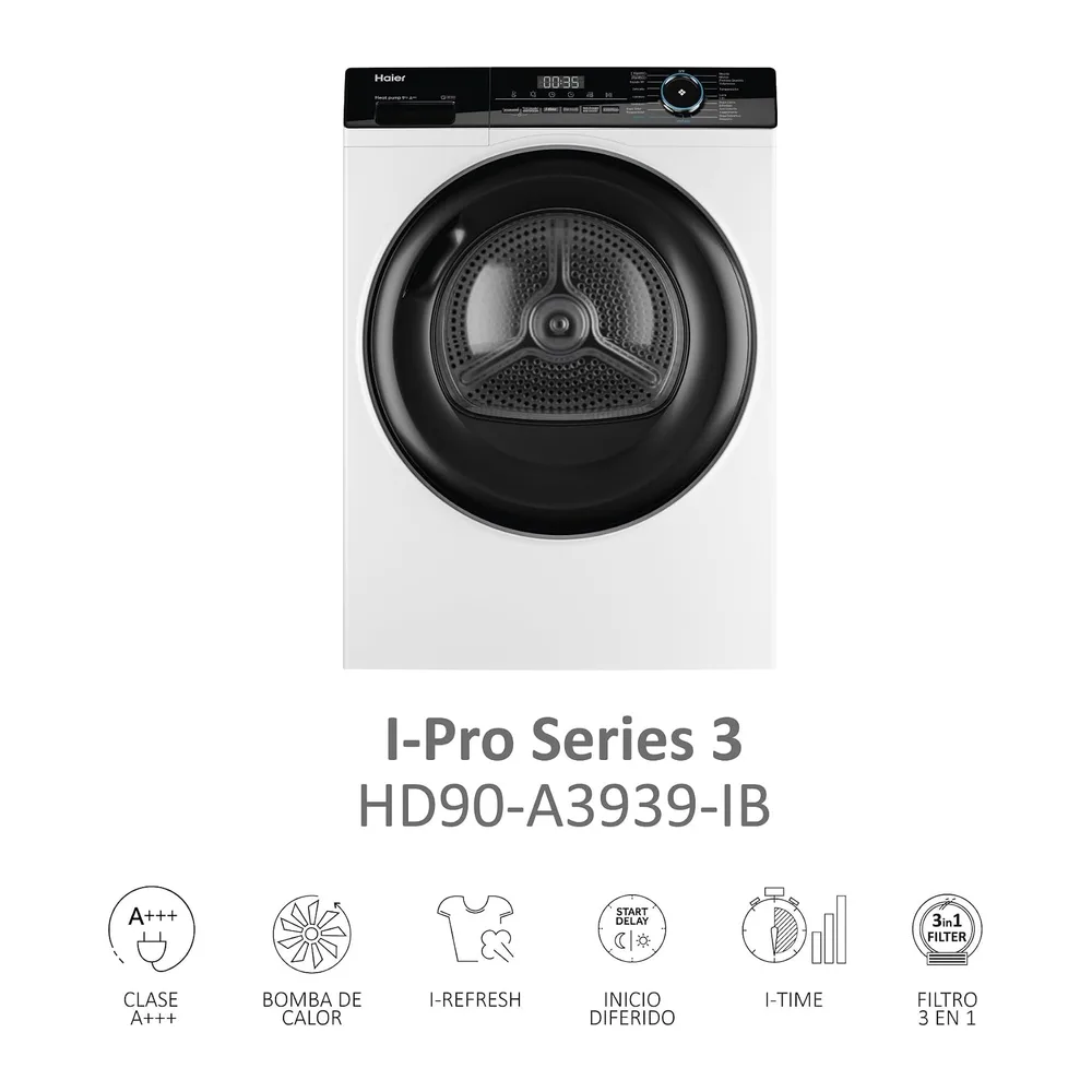 Haier I-Pro Series 3 HD90-A3939-IB- Secadora con Bomba de Calor de 9KG — 3