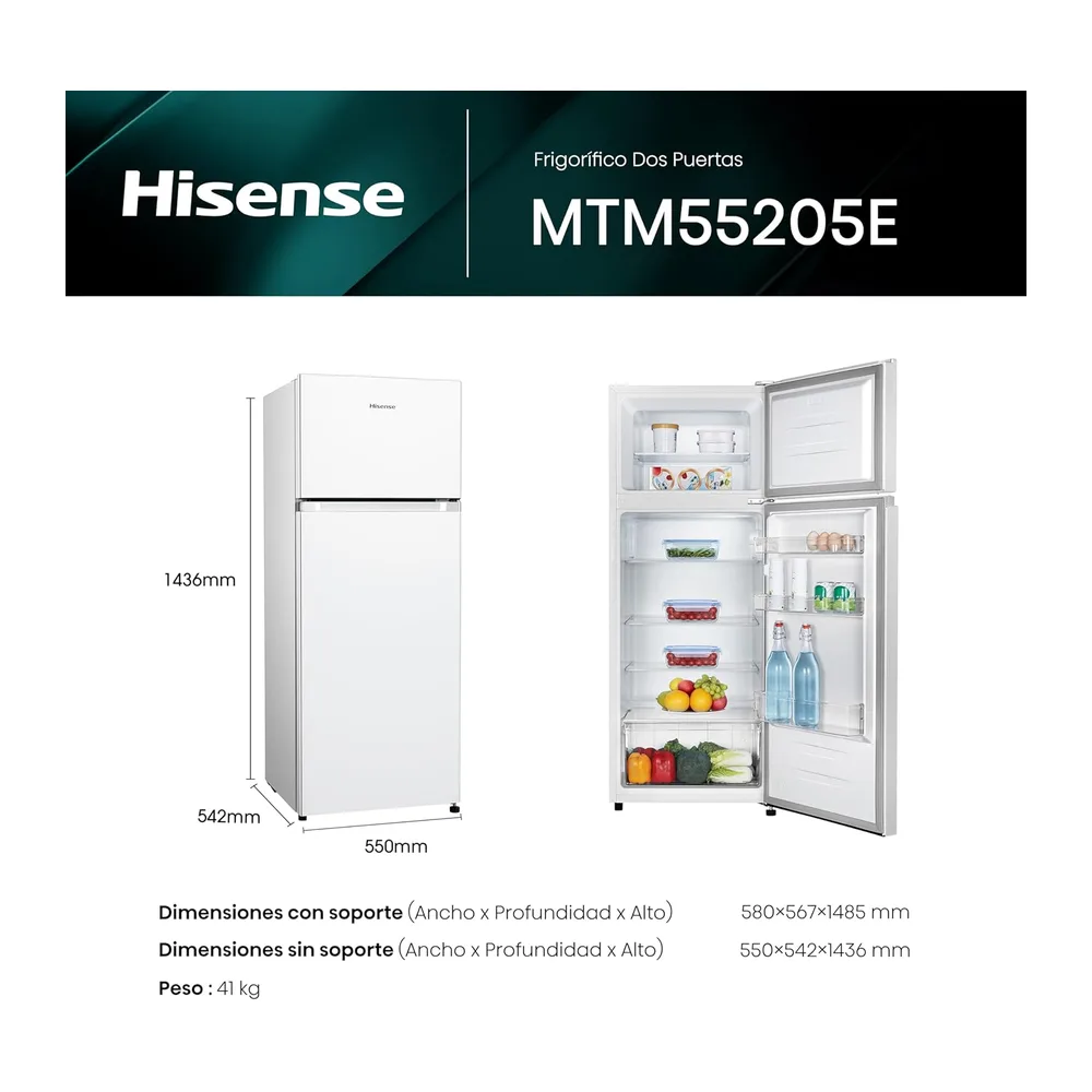 Hisense MTM55205E - Frigorífico Dos Puertas, Calss E, Capacidad 206 L Neto, Alto 143 cm,Cajón Frutas y — 2