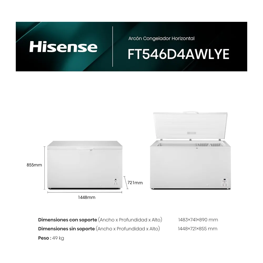 Hisense FT546D4AWLYE - Arcón Congelador Horizontal, Cesta con Asa, Tecnología Inverter, Control Electrónico — 2
