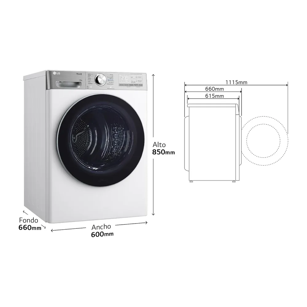 LG RH10V9AV2WR - Secadora 10kg, Bomba de Calor Dual Inverter Compressor, Eficiencia Clase C, Serie 900, — 2