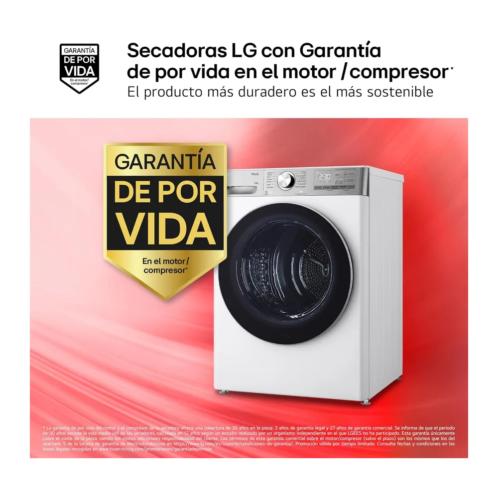 LG RH10V9AV2WR - Secadora 10kg, Bomba de Calor Dual Inverter Compressor, Eficiencia Clase C, Serie 900, — 4
