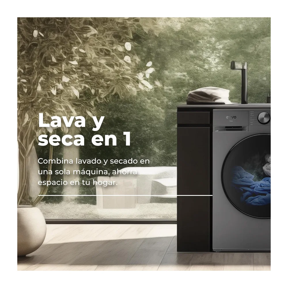 EVVO Lavadora secadora 10 kg + 7 kg, Vapor, Motor Inverter, Lavado y Secado en 1 Hora, Tambor ePROTECT, Smart — 3