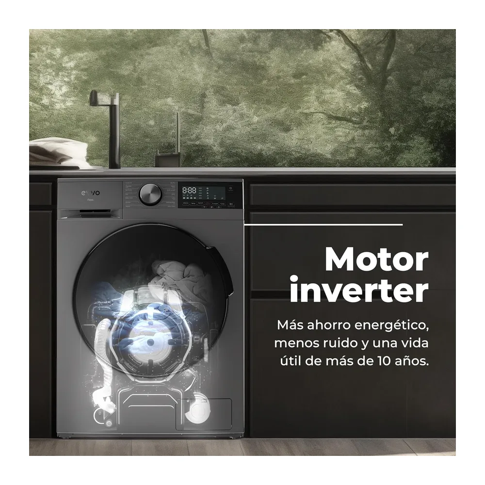 EVVO Lavadora secadora 10 kg + 7 kg, Vapor, Motor Inverter, Lavado y Secado en 1 Hora, Tambor ePROTECT, Smart — 6