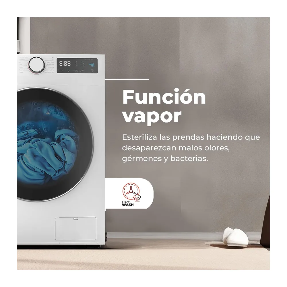EVVO Lavadora 12kg, Vapor, Bajo consumo, Clase A, Motor Inverter, Hygiene Pro, Lavado Rápido 15', Tambor — 4