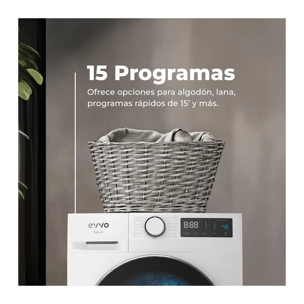 EVVO Lavadora 12kg, Vapor, Bajo consumo, Clase A, Motor Inverter, Hygiene Pro, Lavado Rápido 15', Tambor — 5