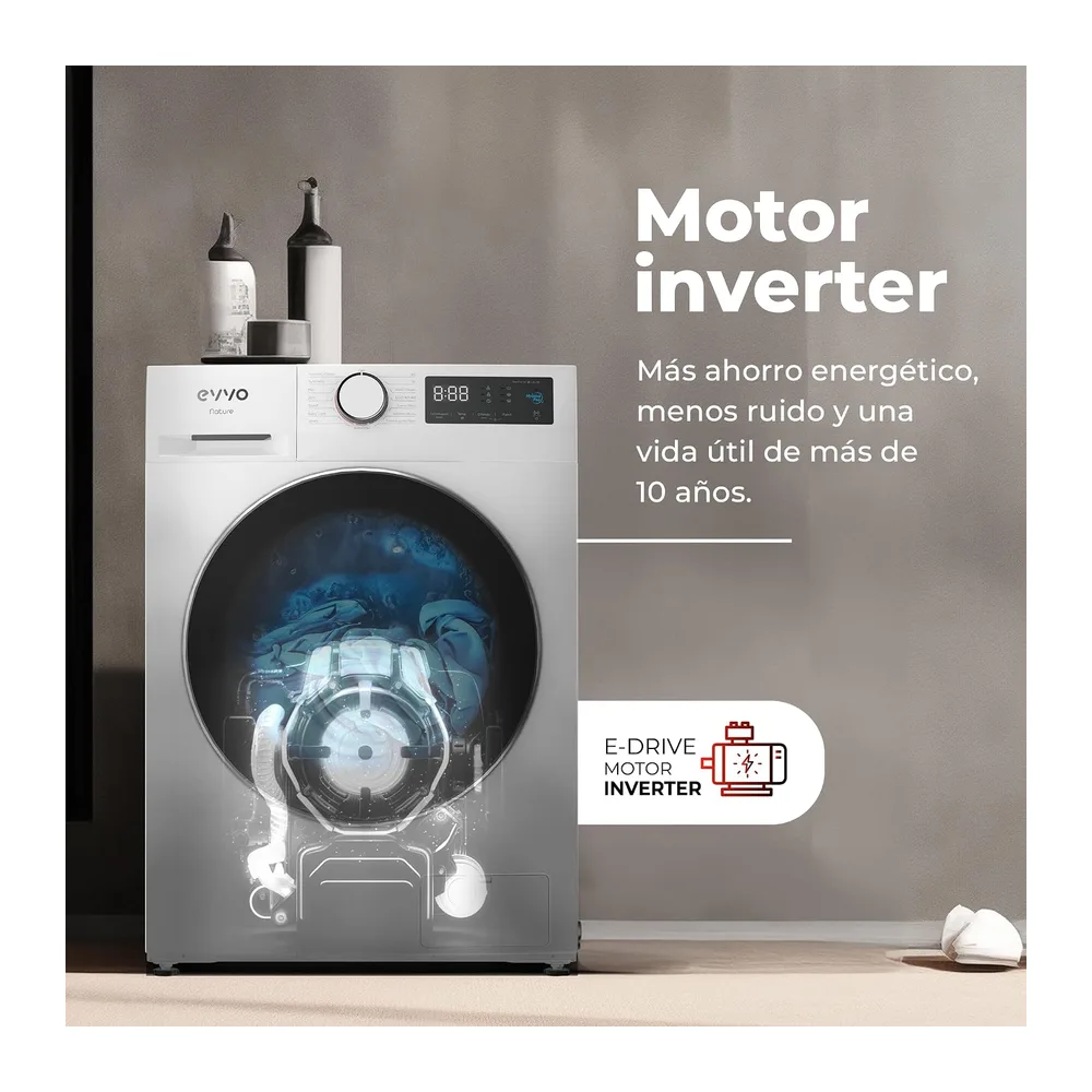 EVVO Lavadora 12kg, Vapor, Bajo consumo, Clase A, Motor Inverter, Hygiene Pro, Lavado Rápido 15', Tambor — 6