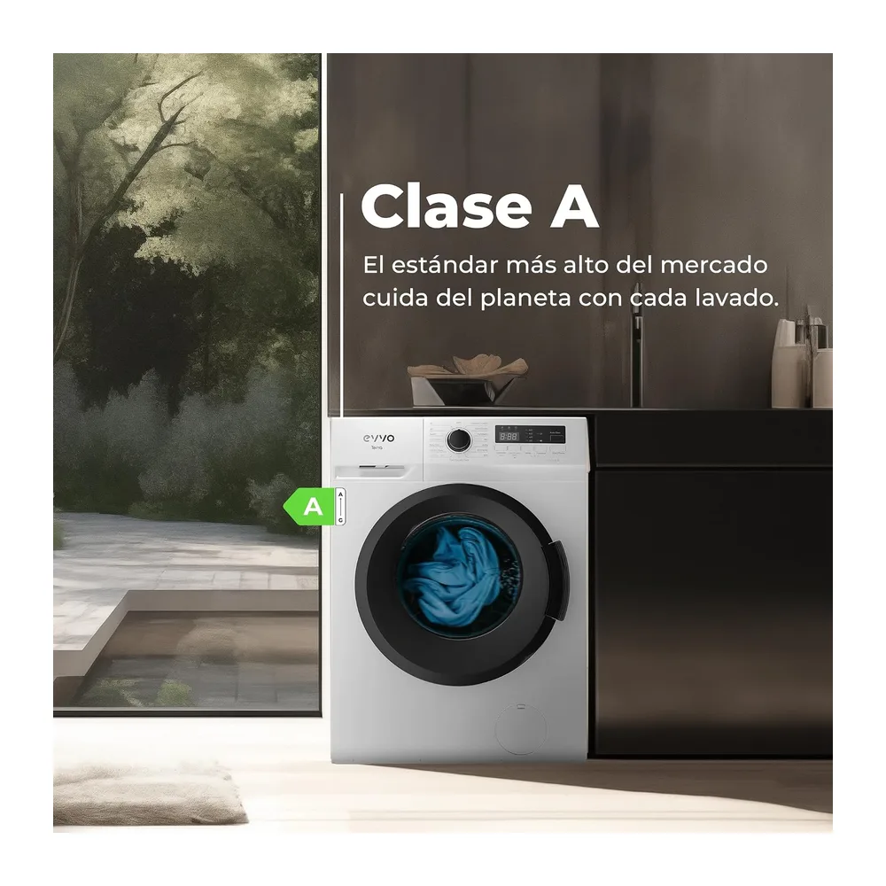 EVVO Lavadora 7kg, Vapor, Clase A, Motor Inverter, Lavado Rápido 15', Estrecha 40cm Profundidad, Bajo — 2