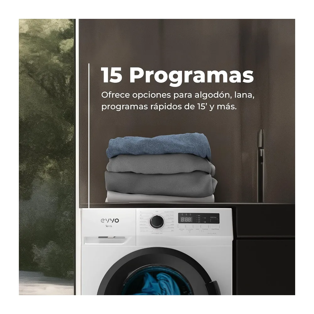 EVVO Lavadora 7kg, Vapor, Clase A, Motor Inverter, Lavado Rápido 15', Estrecha 40cm Profundidad, Bajo — 4