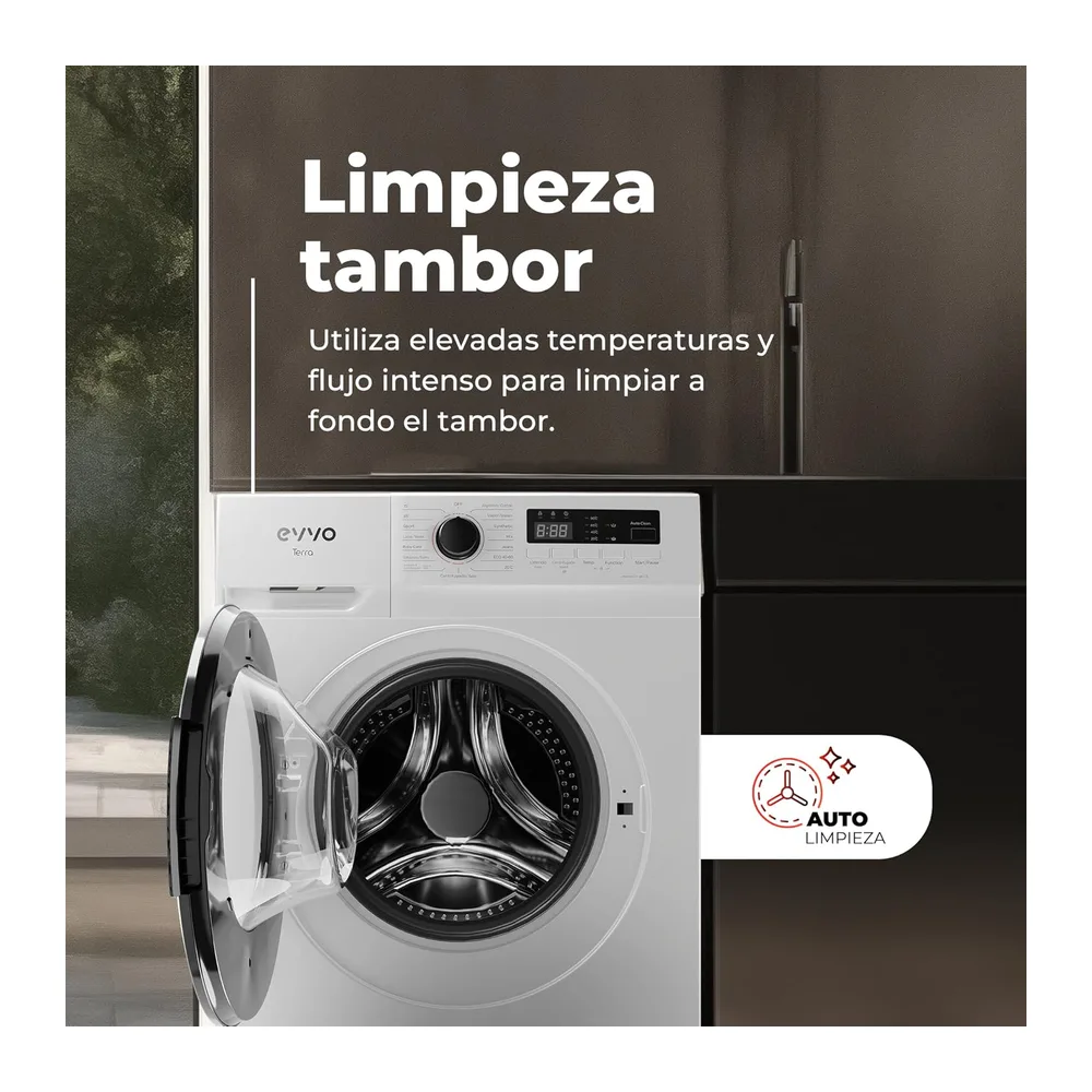 EVVO Lavadora 7kg, Vapor, Clase A, Motor Inverter, Lavado Rápido 15', Estrecha 40cm Profundidad, Bajo — 6