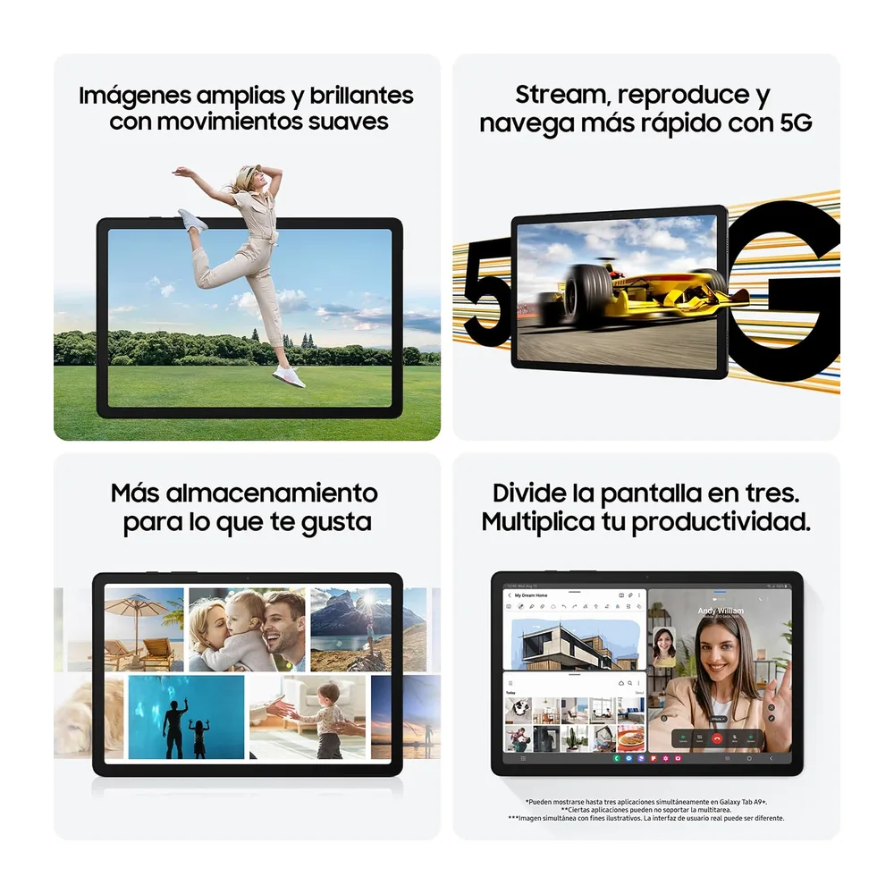 Samsung Galaxy Tab A9+ Tablet Android, 128 GB Almacenamiento, WiFi, Pantalla 11”, Sonido 3D, Gris (Versión — 6