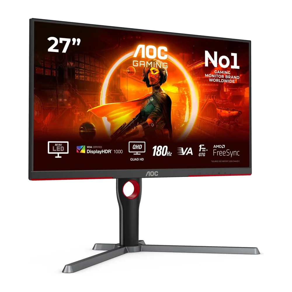 AOC Gaming Q27G3XMN, Monitor QHD de 27 pulgadas, Plano, Mini LED, 180 Hz, 1 ms, GTG, HDR1000, Ajustable,