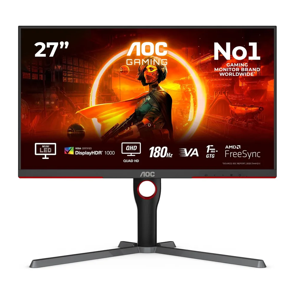 AOC Gaming Q27G3XMN, Monitor QHD de 27 pulgadas, Plano, Mini LED, 180 Hz, 1 ms, GTG, HDR1000, Ajustable, — 2
