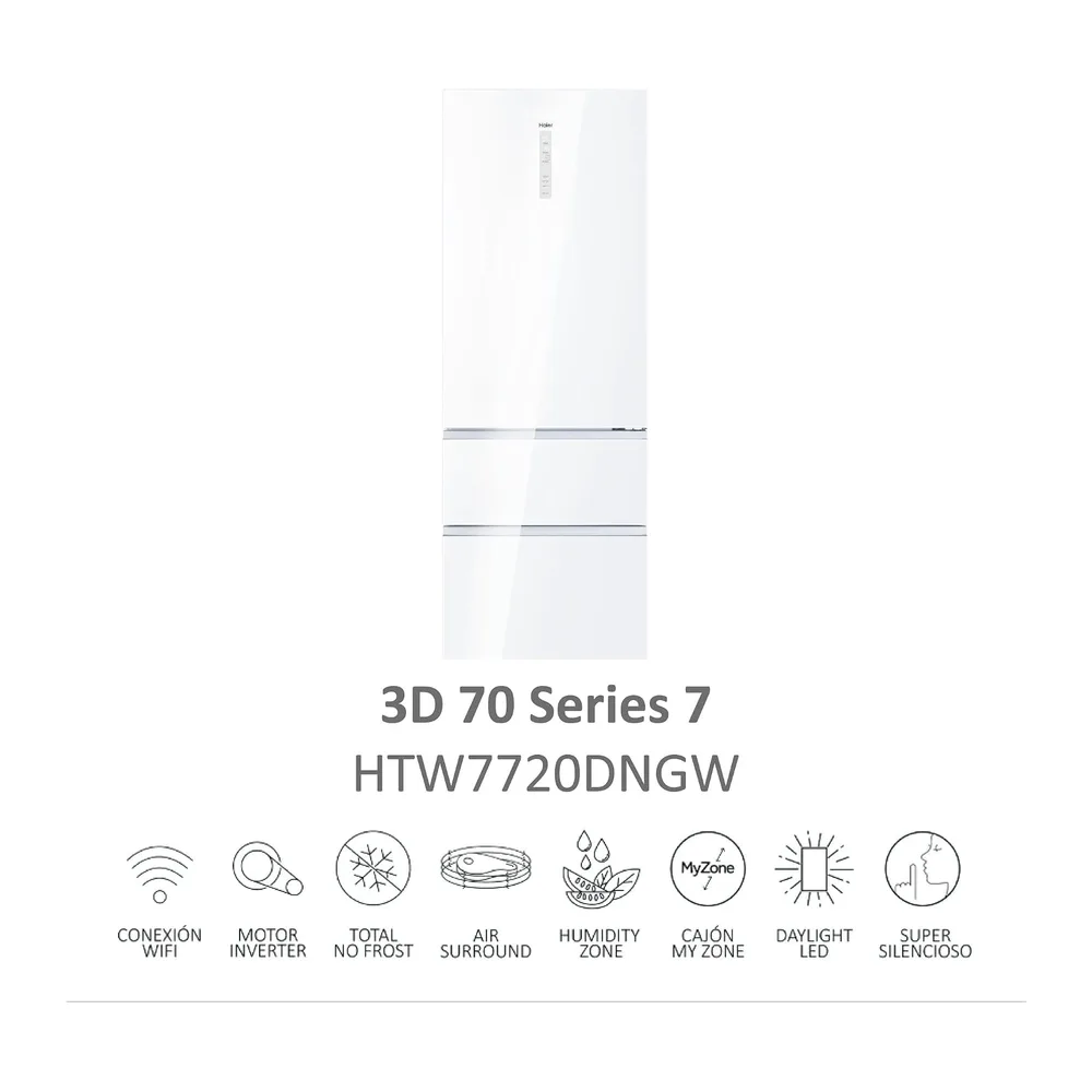 Haier 3D 70 Series 7 HTW7720DNGW - Frigorífico Combi, WIFI, Botellero, Cajones Direct Access, 483L, My Zone — 5