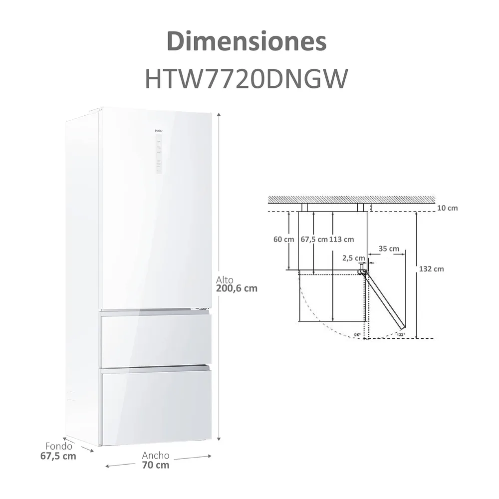 Haier 3D 70 Series 7 HTW7720DNGW - Frigorífico Combi, WIFI, Botellero, Cajones Direct Access, 483L, My Zone — 6