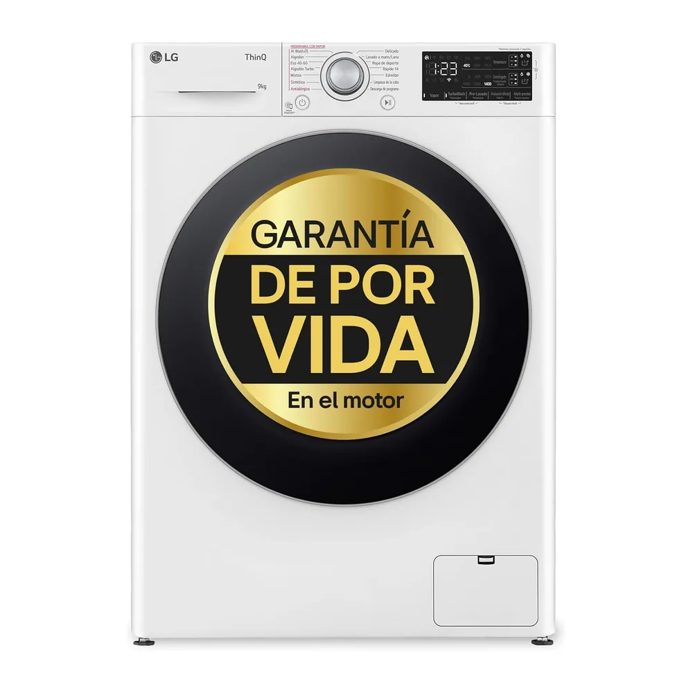LG F4WR5509A1W - Lavadora Inteligente, 9Kg, 1400rpm, Carga Frontal, AI Direct Drive, TurboWash 360º,