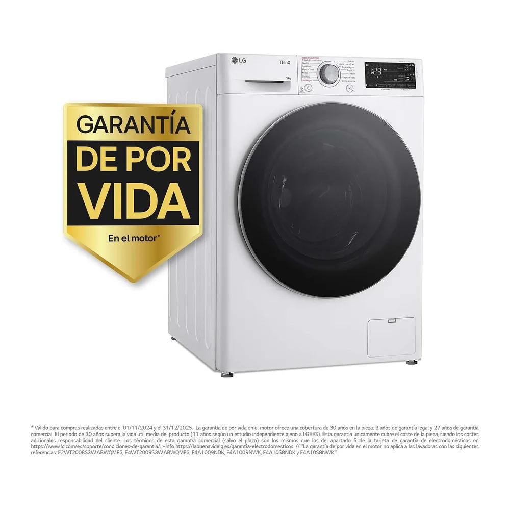 LG F4WR5509A1W - Lavadora Inteligente, 9Kg, 1400rpm, Carga Frontal, AI Direct Drive, TurboWash 360º, — 2