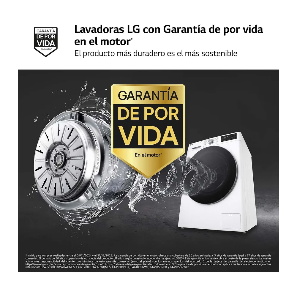 LG F4WR5509A1W - Lavadora Inteligente, 9Kg, 1400rpm, Carga Frontal, AI Direct Drive, TurboWash 360º, — 6