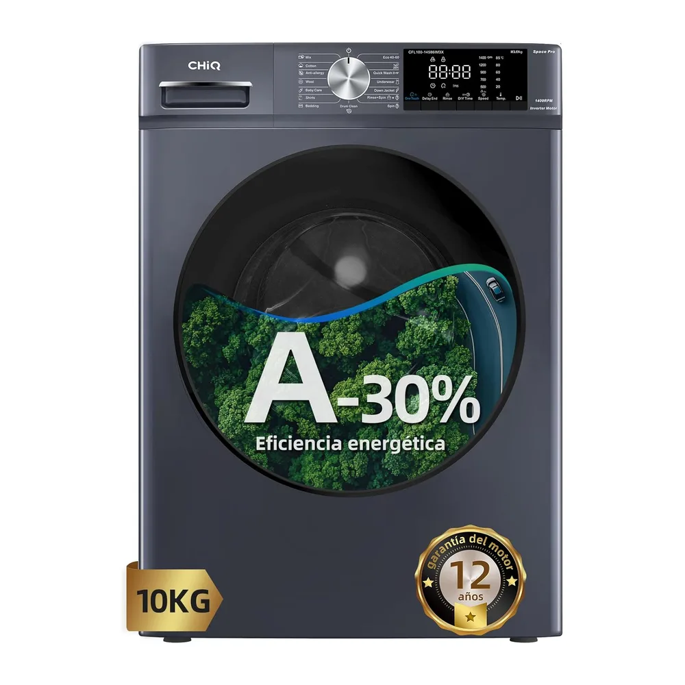 CHiQ 10kg Lavadora con Clase A-30% para Gran Familia Gris [Clase de eficiencia energética A]
