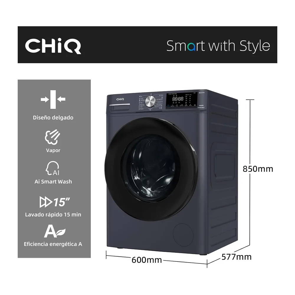 CHiQ 10kg Lavadora con Clase A-30% para Gran Familia Gris [Clase de eficiencia energética A] — 2