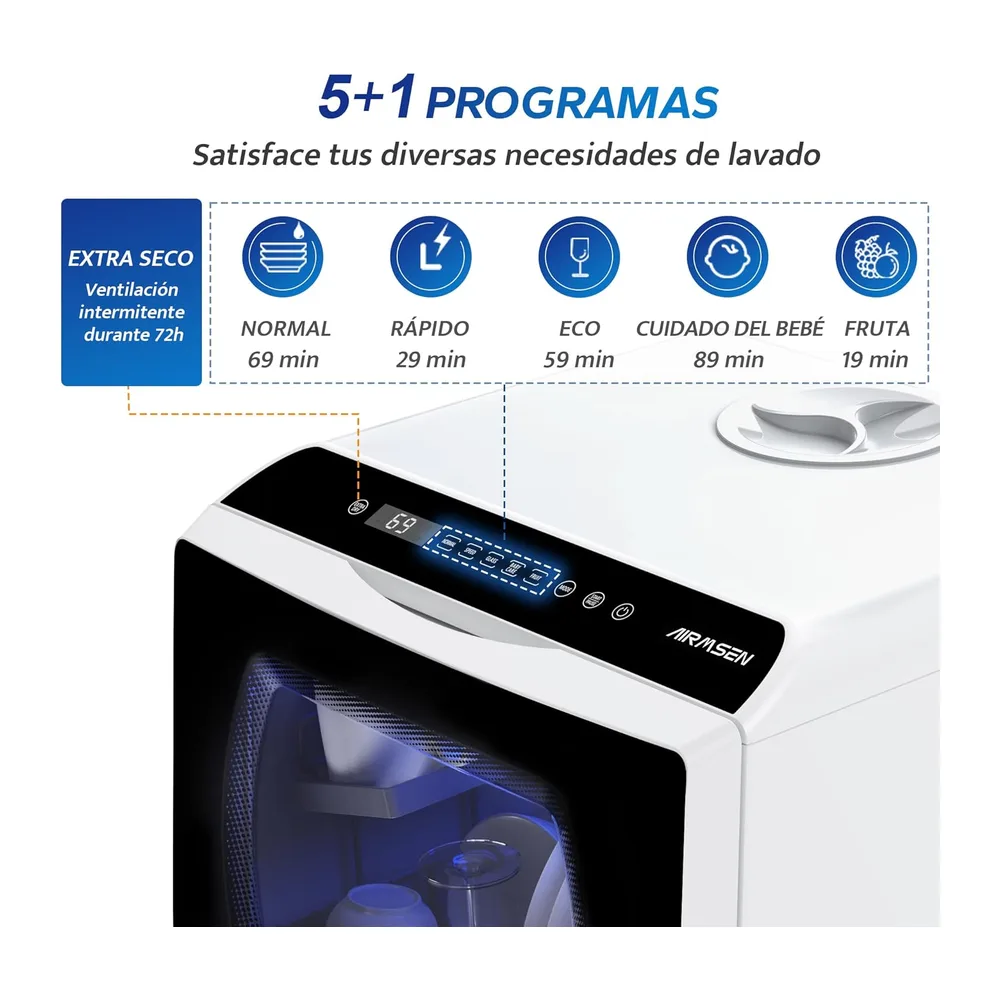 AIRMSEN Mini Lavavajillas de Sobremesa con 5+1 Programas — 3