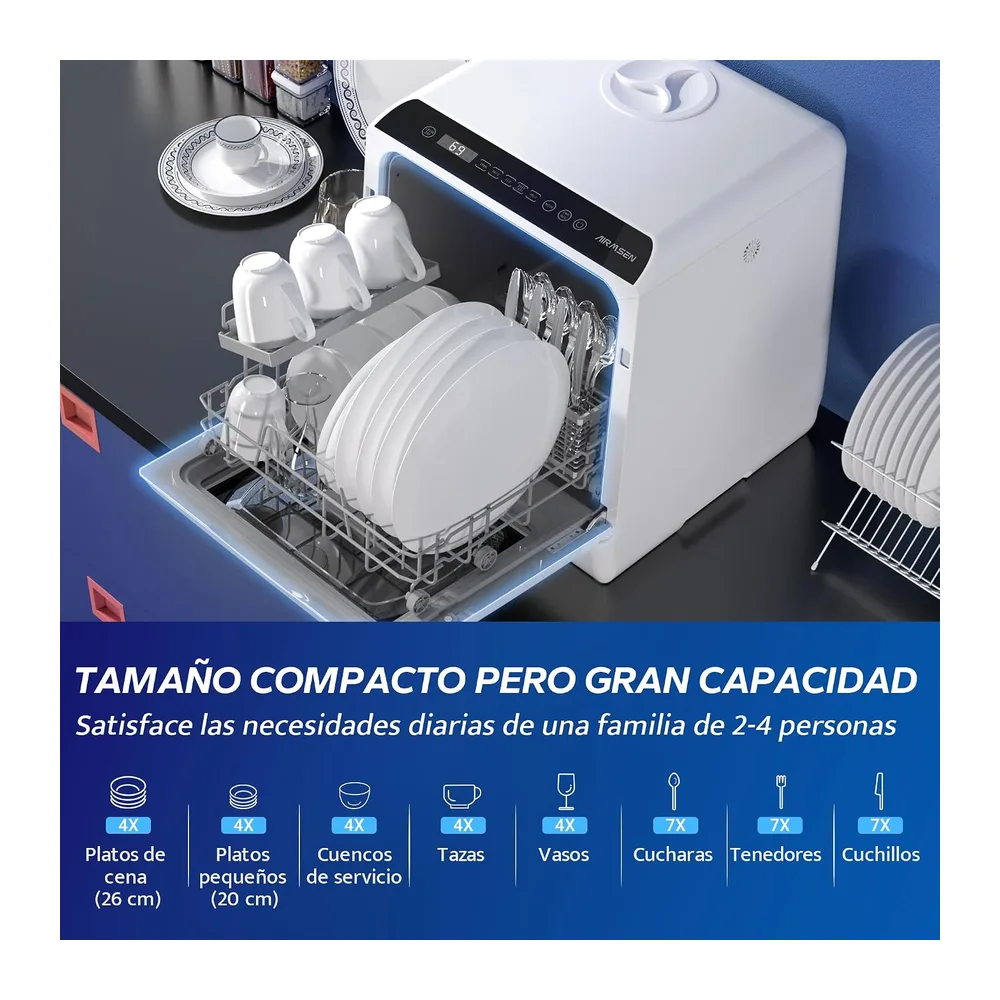 AIRMSEN Mini Lavavajillas de Sobremesa con 5+1 Programas — 6
