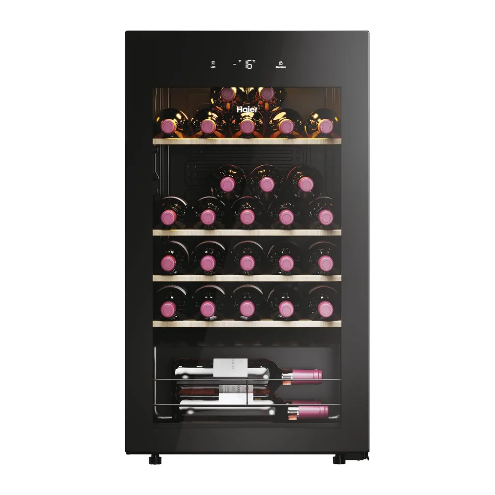 Haier Wine Bank 50 Series 3 HWS34GGH1 - Vinoteca 34 botellas, WIFI, Estantes de madera, Cristal Anti-UV,