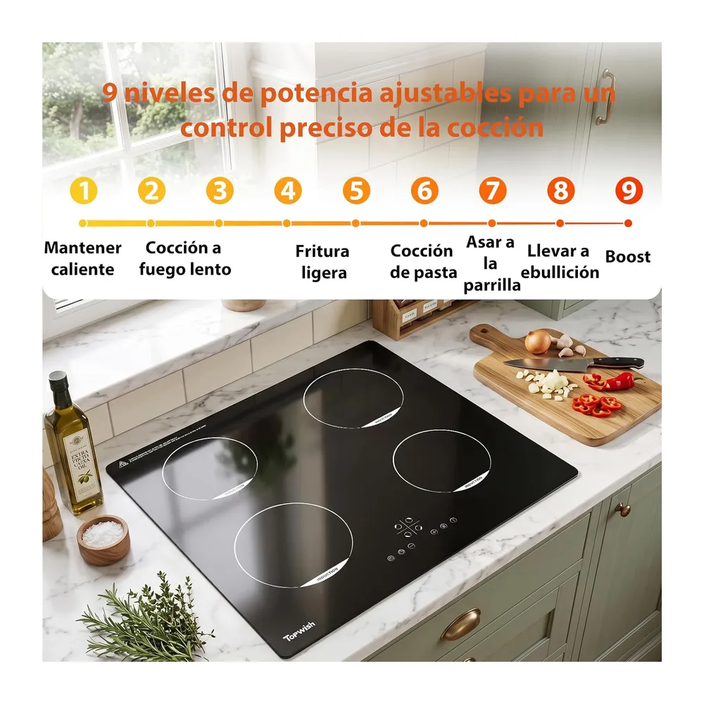 Topwish placas de induccion, placa induccion 4 fuegos, 7200W, 60cm — 3