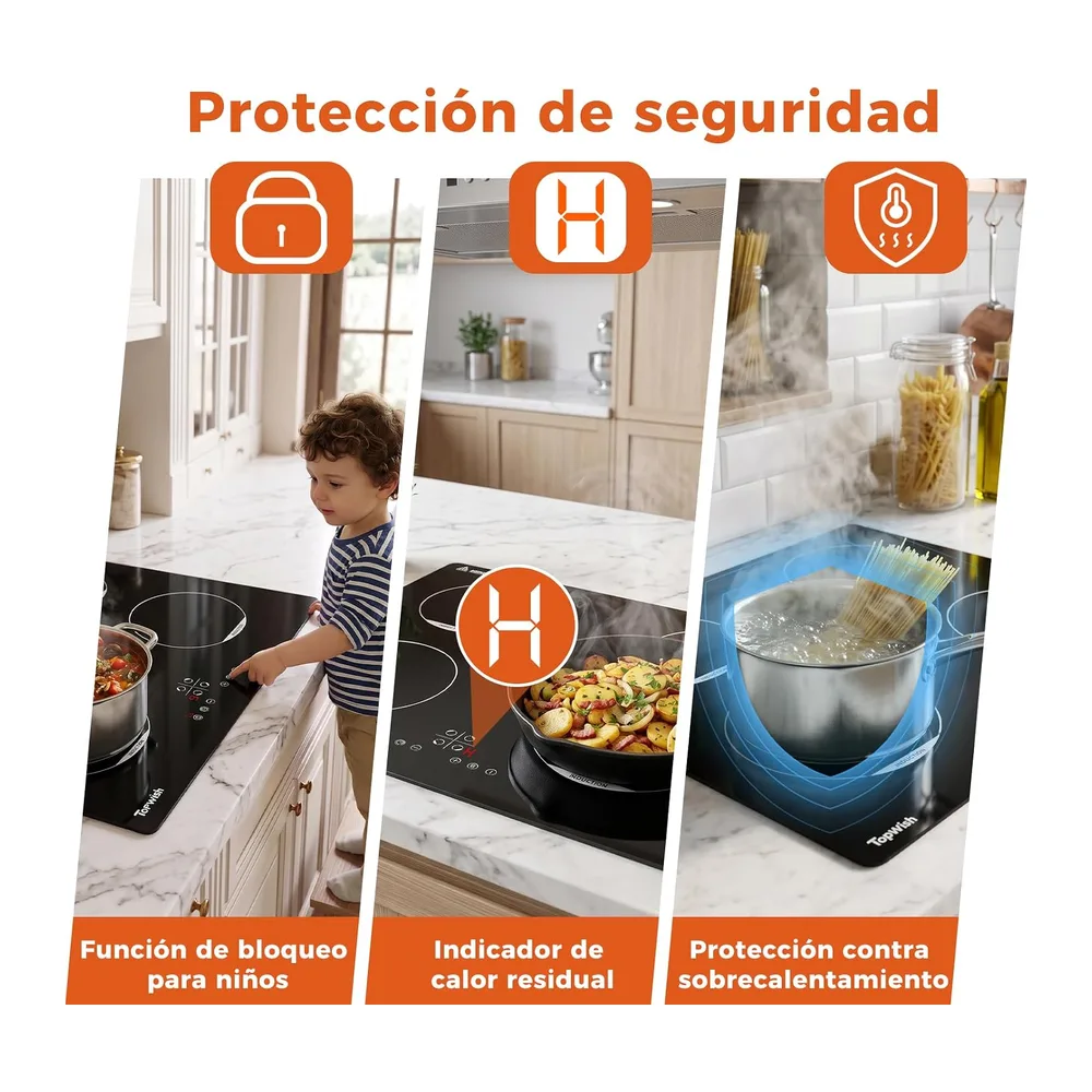 Topwish placas de induccion, placa induccion 4 fuegos, 7200W, 60cm — 4