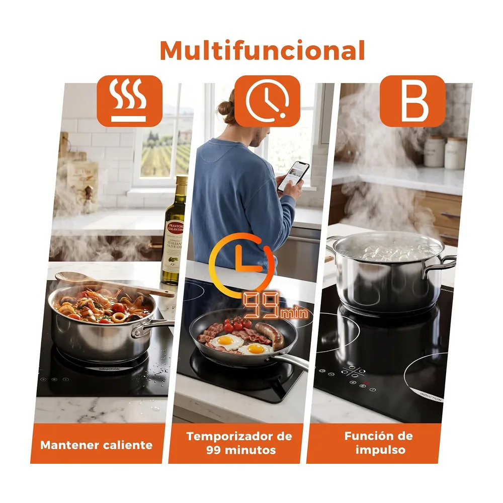 Topwish placas de induccion, placa induccion 4 fuegos, 7200W, 60cm — 5