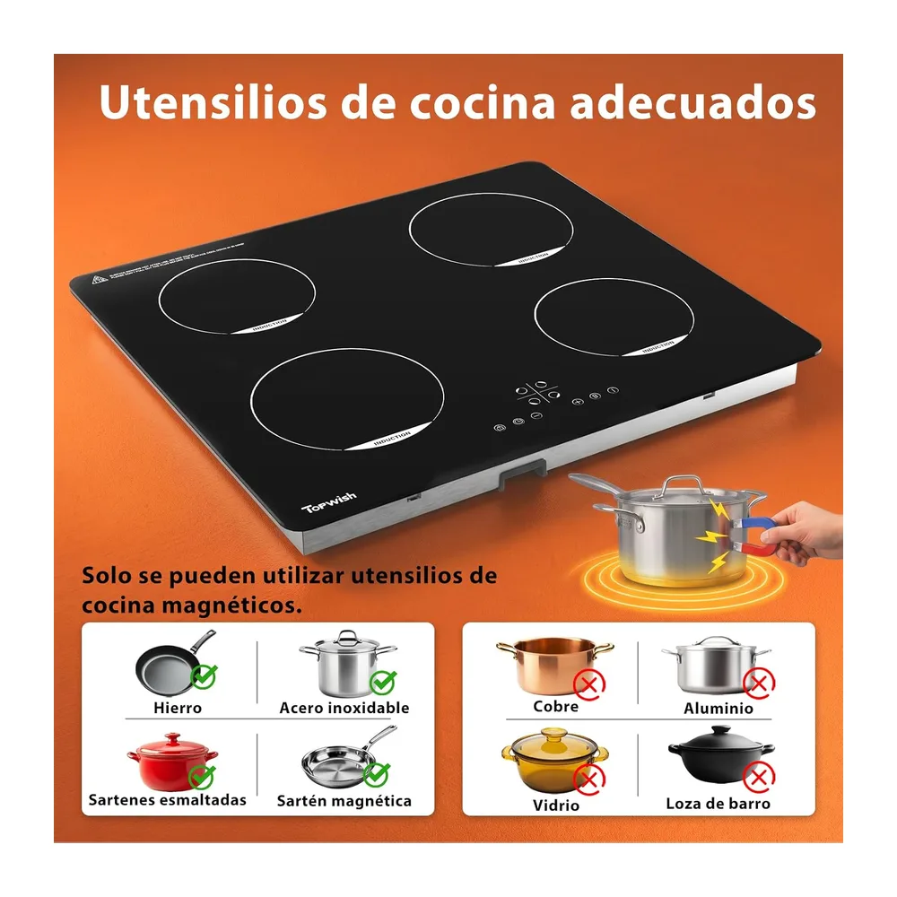 Topwish placas de induccion, placa induccion 4 fuegos, 7200W, 60cm — 6