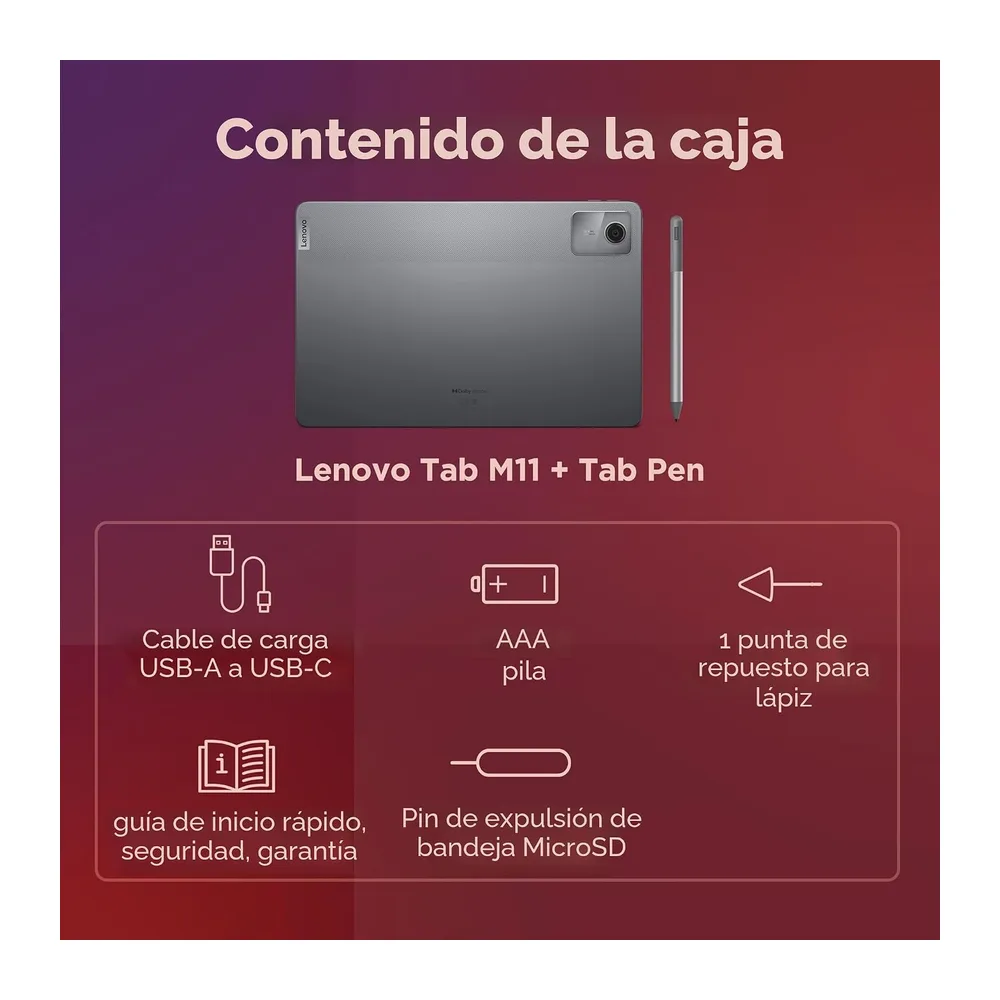 Lenovo Tablet Tab M11, Pantalla táctil de 11 Pulgadas, MediaTek G88, 4 GB de RAM, 128 GB eMMC 5.1, Android — 4