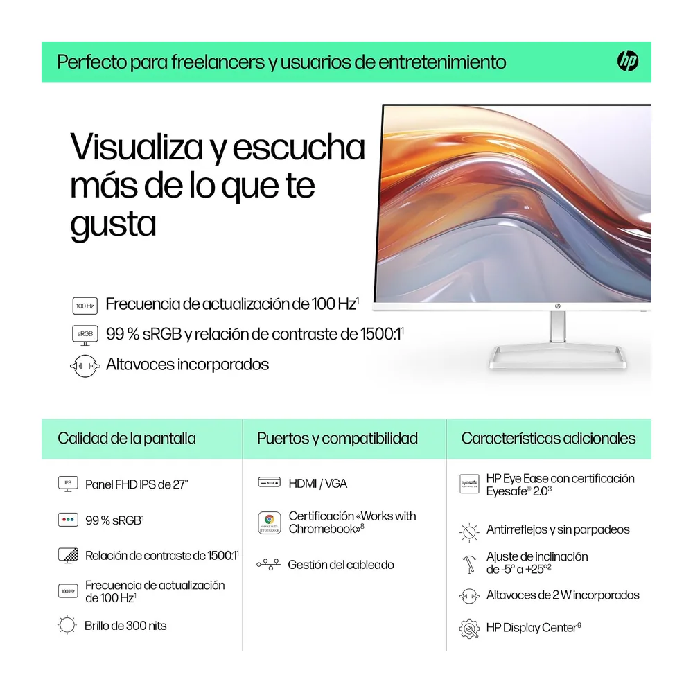 HP 527sa- Monitor de 27" FHD con Altavoces Integrados (1920x1080 — 3