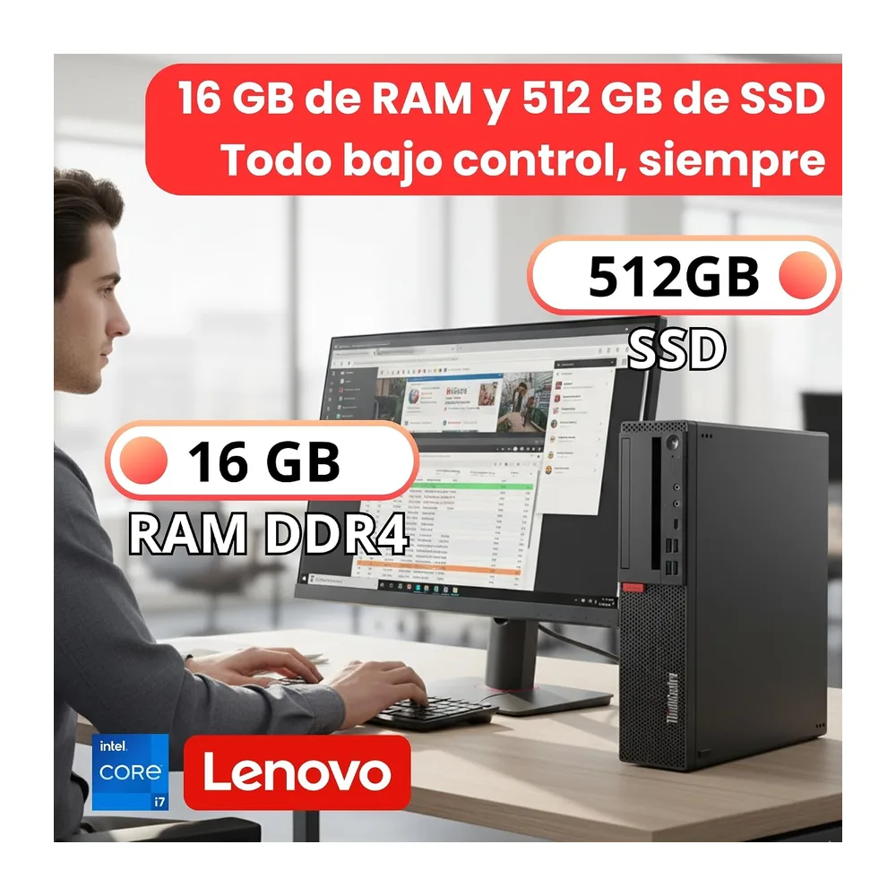 Lenovo ThinkCentre M920s SFF | Procesador Intel Core i7-8700 | 16 GB de RAM | 512 GB SSD Windows 11 Pro WiFi — 3